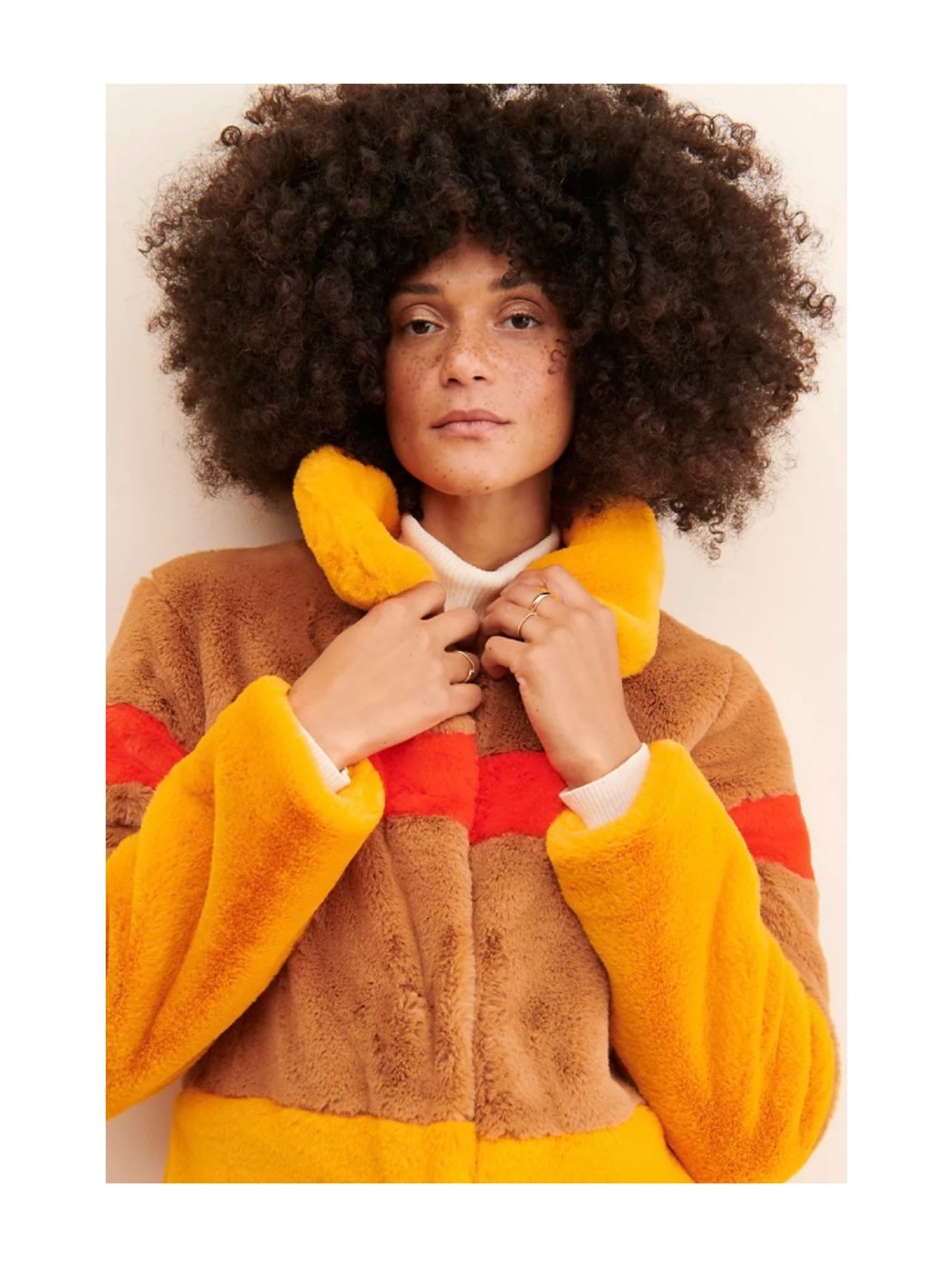 Hutch Colorblock Stripe Faux Fur Coat Size S - Picture 3 of 16